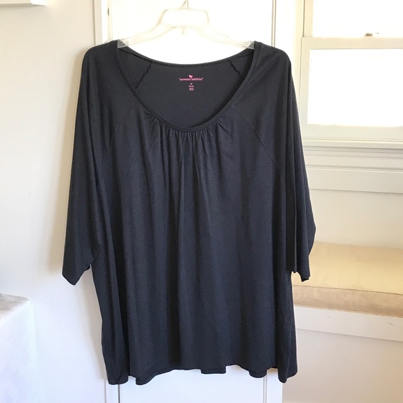 WOMAN WITHIN Shirred Neck Tunic Black 3/4 Sleeves Cotton Women’s Plus Size 4X - Picture 1 of 16